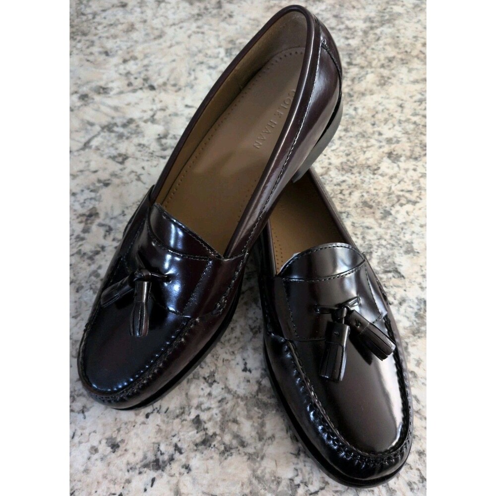 Cole Haan Pinch Tassel Loafers Dress Burgundy Leather Mens Size 10 1/2D New